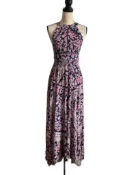 Anthropologie Abel The Label Vienna Pink Floral Halter Neck Maxi Dress Size XS