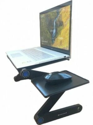 Adjustable Metal Laptop Desk Stand Vented Table with Cooling Fan Mouse Padholder