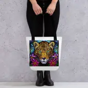 Stained Glass Leopard Tote Bag