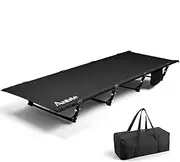 Anbte Ultralight Camping Cot, Side Push-Clip Design Saves Effort, Portable Folding Camping Bed Supports 350 Lbs with Side Pocket, Backpacking Cot for Hiking, Travel, Truck, Beach, Office, Black