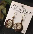 SILVER FOREST Hammered Spiral Dual Tone w/Tiger's Eye Stone Bead Earrings!