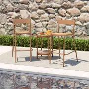 CostwayPatio Barstools Set of 2 with Rattan Seat and Metal Backrest-Brown