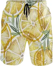 [GuoChe] Men's Swim Trunks Watercolor Lemons Yellow Quick Dry Swimwear Board Shorts Mens Swim Trunk Pants with Mesh Lining