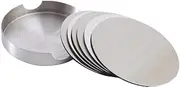 AIMALL Set of 6 Stainless Steel Drink Coasters with Holder – 3.94-Inch Modern Heat-Resistant Non-Slip Cup Mats – Durable & Stylish Protection for Kitchen, Patio, and Tabletops