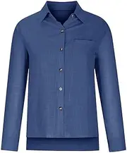 [Generic] Tee for Women Ladies Casual Spring Summer Lapel Tie Pocket Long Sleeve Shirt Long Sleeve Front Button Shirt Women (Blue, XXXXL)