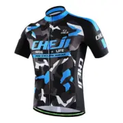 CHEJI Men's Cycling Jersey Coolmax Road Bike Jersey Shirt Camouflage Blue