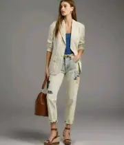 SIZE 2 - RALPH LAUREN - Patchwork Relaxed Tapered Ankle Jean Blue Wash MSRP $195