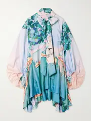 [Zimmermann] Zimmermann - Eden Billow Pussy-bow Printed Silk Mini Dress - Blue - x small x small Blue