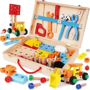 Wooden Kids Tool Set,Tool Kit for Kid with Wooden Tool Box,Educational DIY Const