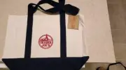 Trader Joe's Reusable Canvas Eco Tote Bag Heavy Duty Bag Beige Blue Brand NEW‼️