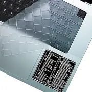 Afterplug MacBook Keyboard Cover (EU ISO Layout) + Mac OS Shortcuts Sticker (Black), Ultra Thin Keyboard Protector for M2 MacBook Air 13" 15" and M1 M2 M3 MacBook Pro 14" 16", Clear