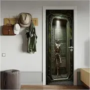 Door Stickers Metal Armor Door Air Series Simulation Stickers Wallpaper Modern Technology Style PVC Self-Adhesive Bedroom(D,85x215cm)