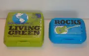 Tupperware Sandwich Keeper Storage & Oyster Hinged Blue & Green Peace Rocks New