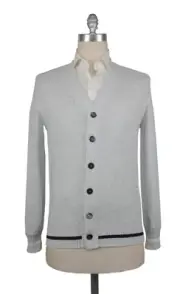 Brunello Cucinelli Light Gray Cotton V-Neck Cardigan - XXS/44 - (BC926234)