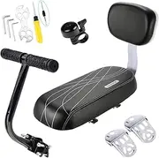 Bike Rear Seat Cushion with Safety Backrest + Backseat Armrest Handrail + Foldable Hidden Bicycle Footrests + Handlebar Bell (Universal Cycling Kit + Installing Repairing Tools Set Bonus)