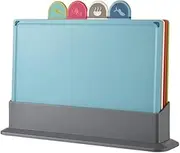 4 Pcs Set Cutting Boards, Cutting Board Sets with Drainage Holder Gripped Handle, Thick Cutting Mats with Stand Color Marked for Meat, Vegetable, Fruit and Fish, 30 * 23.5cm