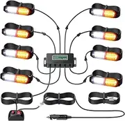 EYPINS LED Surface Mount Strobe Lights Kit,White Amber Flashing Car Truck Strobe Light,8pcs Surface Mount Emergency Warning Flashing Strobe Lights,30 Strobe Mode,Memory Function,12V,24V,Waterproof