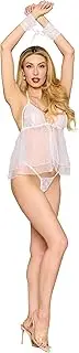 [Dreamgirl] Women's White Babydoll, G-String & Restraint, O/S, White, One Size