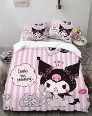 o659 Cartoo-n Bunn-y 3-Piece Bed- Set Warm- and- Comfort Kawaii Bedd-ing Set C-ute Soft Microfib-er Bedc-loths for -Boys Girls Kids (1 Duvet Cover -&