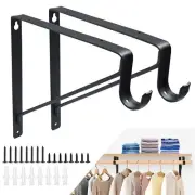 2 Pack Closet Rod Brackets Heavy Duty Closet Shelf & Rod Brackets Black Close...