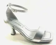 Anne Klein Jade Silver Mid Heel Closed Back Strappy Dress Sandal