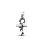 Sterling Silver 92 "CROSS, SNAKE" PENDANT 21.5MM WITH SNAKE CHAIN NECKLACE 18"
