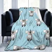 Flannel Fleece Modern Throw Blanket, Cartoon Style Cute Koala Bears Funny Animal Blue Pattern Throw for Spring Recliner, Air Conditioning Blanket and Quality Wrinkle-Resistant 50 x 40 Inch