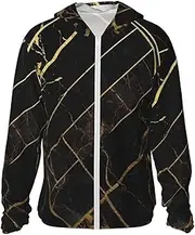[LHBWCVN] UPF 50+ Light Jacket Full Zip Sun Protection Hoodie for Women Men Long Sleeve Black Gold Marble Sun Shirts