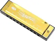 Blues Harmonica in C, 10 Hole 20 Tone Diatonic Mouth Organ, Premium Titanium Mini Harmonica for Adults Kids Beginners & Performers, Thanksgiving Xmas Easter Gift for Music Lovers, Gold