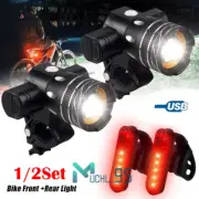 900000LM LED MTB Bicycle Light Racing Headlight & Rear Lamp Kit USB Rechargeable