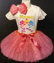 BABY SHARK Tutu Dress --With NAME-- 2nd Birthday Tutu FUCHSIA Party Shirt