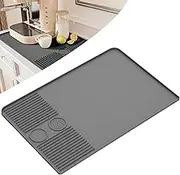Silicone Coffee Mat with Raised Edges Nonslip Coffee Bar Mat Flexible Coffee Machine Mat Coffee Counter Mat Heat Resistant Silicone Dish Mat for Countertop (Grey, 40×60cm)