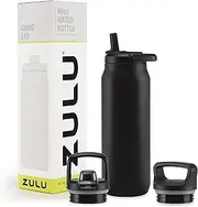 ZULU Core 40oz Stainless Steel Water Bottle with 3 Lids- Straw, Chug, Twist | Double Walled and Vacuum Insulated Metal Thermos | for Gym, Outdoor | Built in Carry Loop, Dishwasher Safe, Black