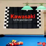 Kawasaki Racing Black Checkered 3x5 Motorcycle Flag Banner Garage Man Cave Flags