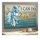 Blue Flowers - I can do all things Framed Canvas Wall Decor Home Christmas gifts