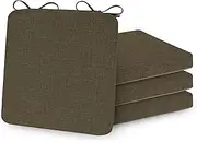 ELFJOY Square Chair Cushions for Dinning Chairs Memory Foam Non Slip Kitchen Seat Cushions Indoor Thick Chair Pads with Ties Set of 4,16"x16"x2" Khaki