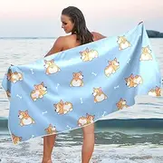 AIXIWAWA Cute Corgi Travel Beach Towel Oversized for Women Men, Sand Free Super Absorbent Quick Dry Pool Towels Beach Blanket for Swimming Pool Beach Gym 30×60 inches