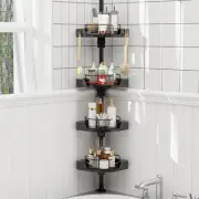 4 Tier Corner Shower Caddy Organizer Tension Pole With Hooks 360° Rotating