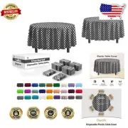 24-Pack Elegant Checkered 84-Inch Round Disposable Tablecloths for Events