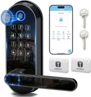 Keyless Entry Fingerprint Door Lock with Remote Access - Black Modern Design