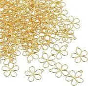 [uxcell] 100 Pcs Hollow Flower Charm Open Bezel Frame Pendants for Resin Earring Jewelry Making Necklace Bracelet Accessories DIY Crafts, Gold Tone