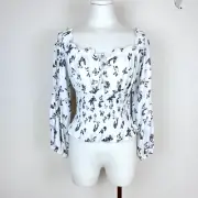 Almost Famous Shirt Juniors Large Butterfly Peasant Milkmaid Ruching Cottage