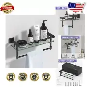 Spacious Tempered Glass & Stainless Steel Towel Rack Shelf for Modern Bathrooms