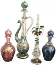 Egyptian Empty Perfume Blown Glas Bottles Set Of 4 Spring Collection