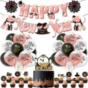 2025 New Year Banner Black Gold Happy New Year Paper Garland Flags Bunting Banne
