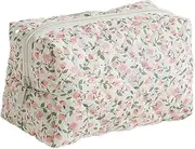 Quilted Makeup Bag, Cute Floral Cosmetic Bag for Women, Cotton Make Up Bag, Flower Travel Toiletry Bag Organizer Floral-3