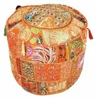 22" Indian Orange Handmade Cotton Patchwork Ottoman Pouf Cover Cushion Cover AU