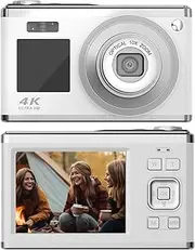 Digital Camera, 2.88 Inch IPS Screen 4K 60MP Compact Camera for Teens Students Kids, 10X Optical Zoom Ultra Clear Macro Vlogging Camera with Fill Light (White)