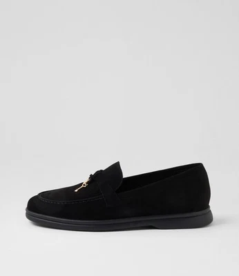 New Django & Juliette Lydea Black Suede Loafers Womens Shoes Dress Casual