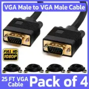 4 Pack VGA Cable 25 FT D-Sub 15-Pin Male to Male Cord for PC Monitor Projector